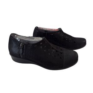 NEW Drew Metro Black Leather Laser Cut Womens 10W Orthopedic Wedge Shoes